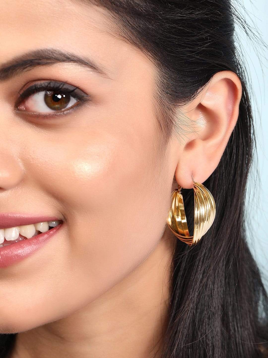 Rubans Gold Plated Handcrafted Twisted Hoop Earrings Earrings