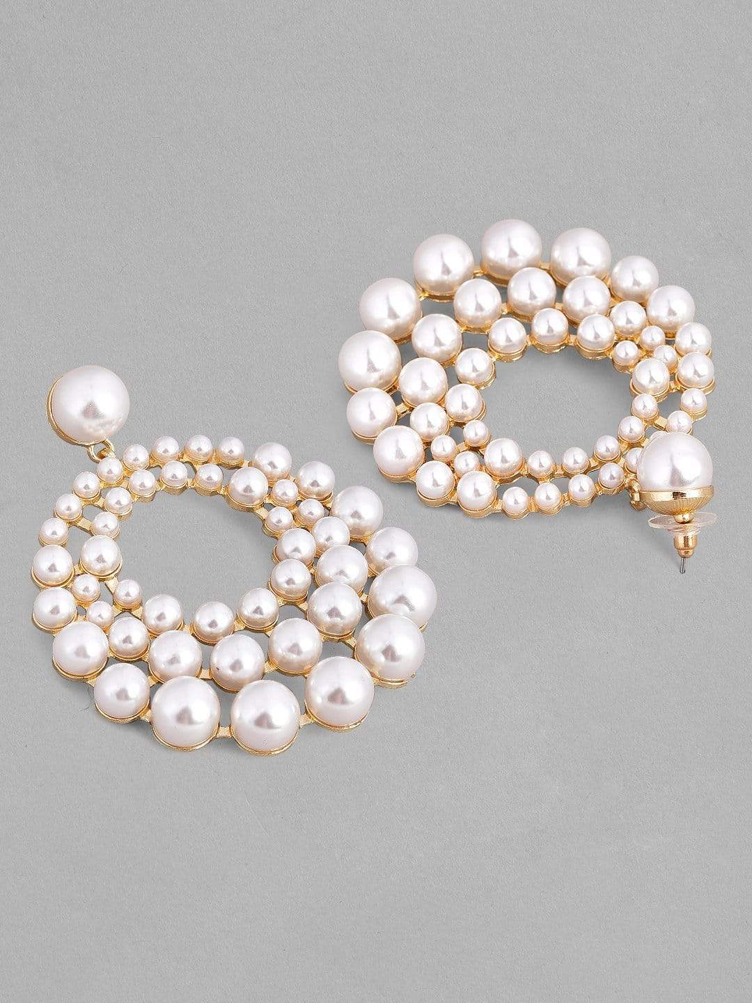 Rubans Gold Plated Handcrafted White Pearls Chandbali Earrings Earrings