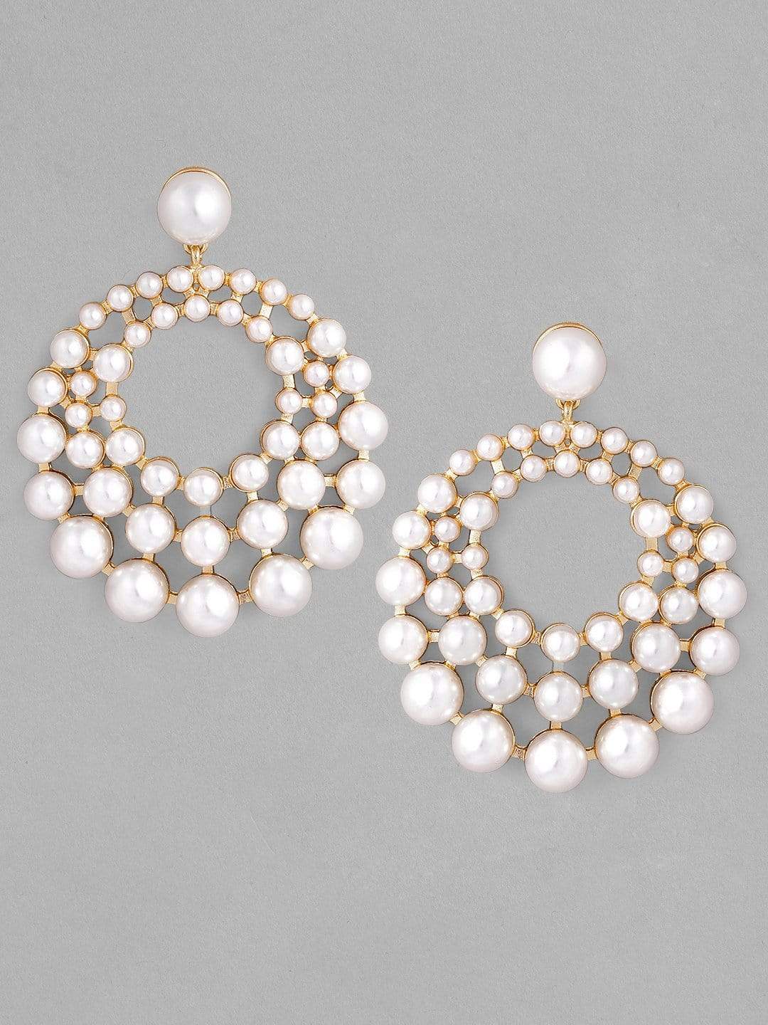 Rubans Gold Plated Handcrafted White Pearls Chandbali Earrings Earrings