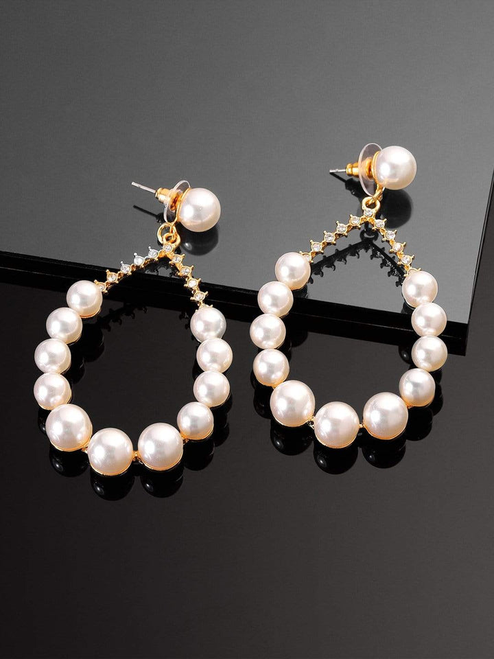Rubans Gold Plated Handcrafted White Pearls Drop Earrings Earrings