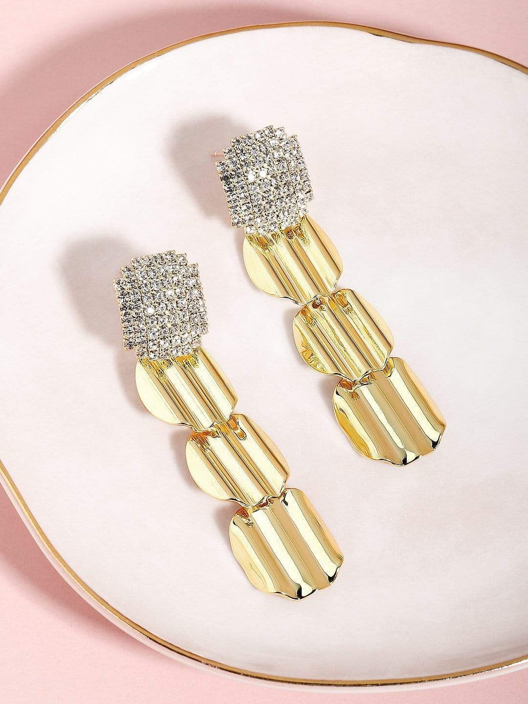 Rubans Gold Plated Handcrafted Zircon Stone Drop Earrings Earrings
