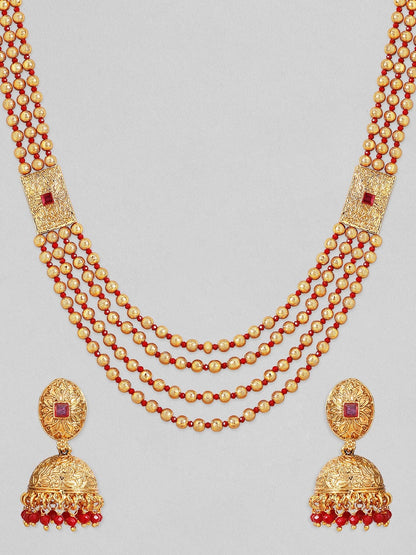 Rubans Gold Plated Pink Stone Studded Layered Necklace Set Necklace Set