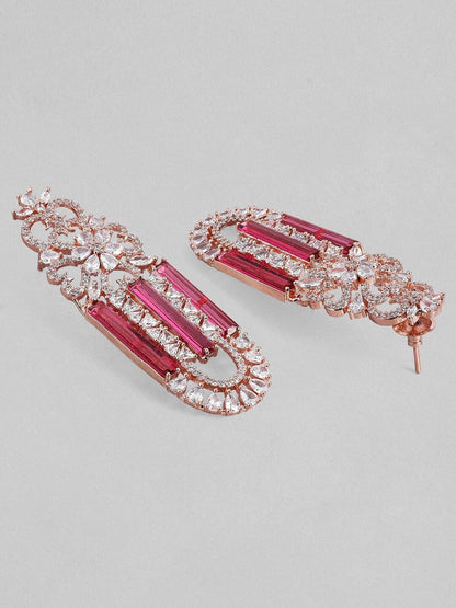 Rubans Gold Plated Pink &amp; Zirconia Stone Studded Drop Earrings. Earrings