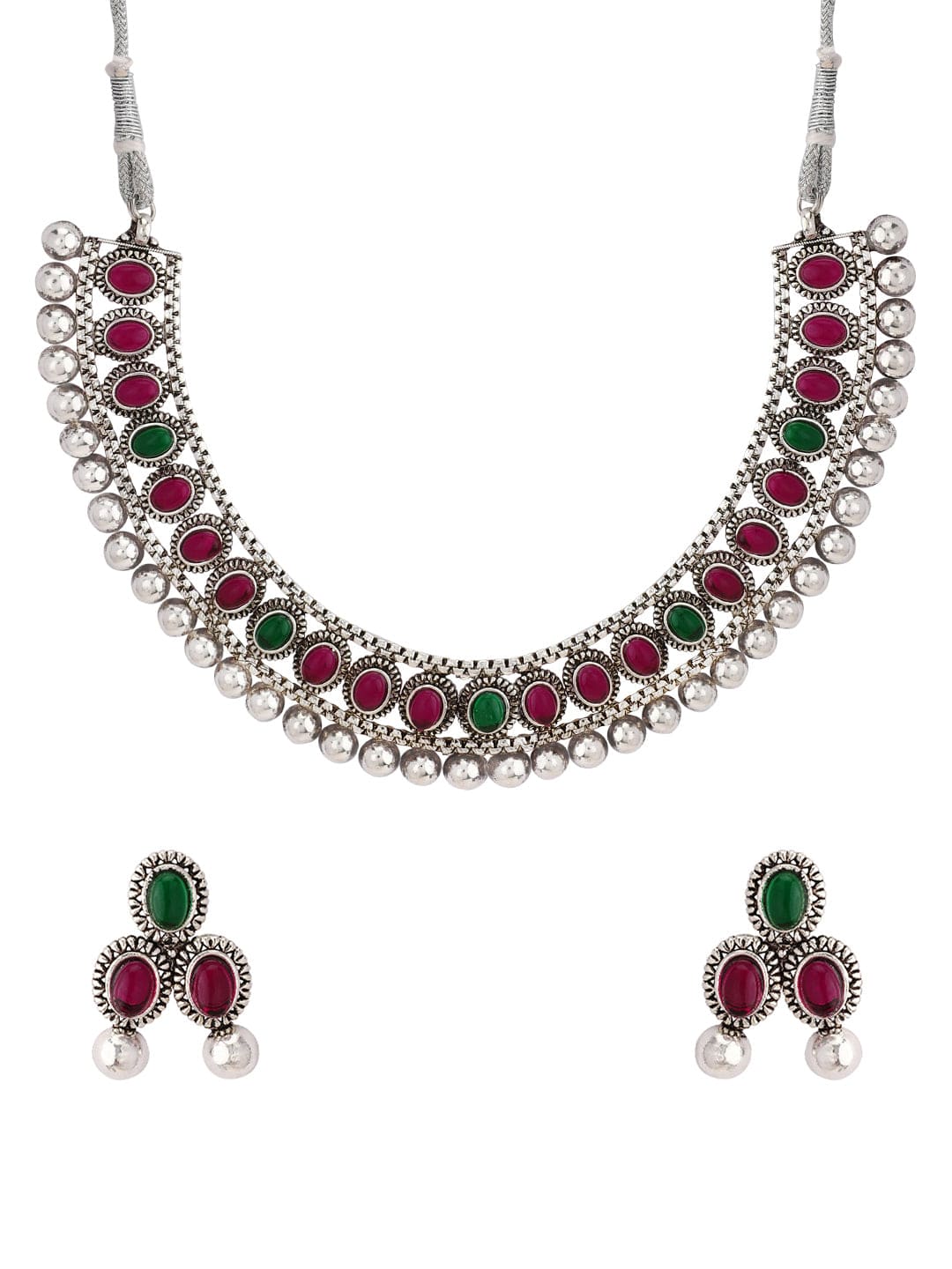 Rubans Gold-Plated Red Green Faux Ruby  Emerald Jewellery Set Necklace Set