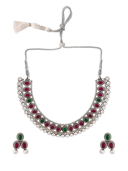 Rubans Gold-Plated Red Green Faux Ruby  Emerald Jewellery Set Necklace Set