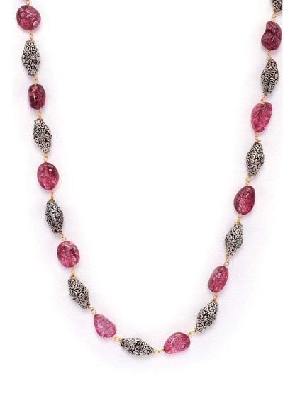 Rubans Gold Plated Vintage CZ Studded Faux Ruby Beads Embellished Necklace Chain &amp; Necklaces