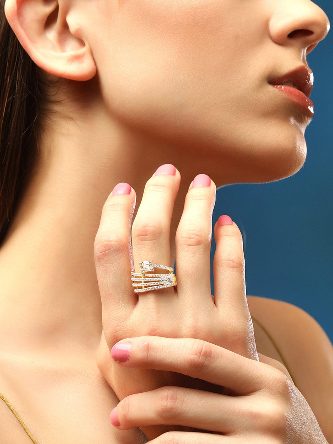 Rubans Gold-Plated White  CZ-Studded  Finger Ring Rings