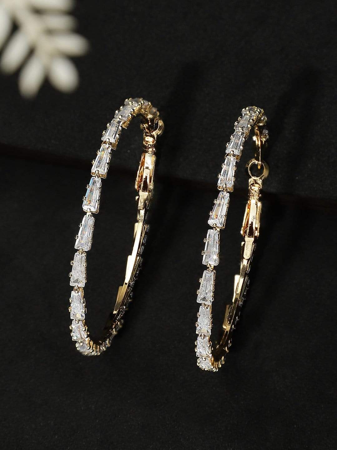 Rubans Gold Toned Handcrafted AD Stone Hoop Earrings Earrings