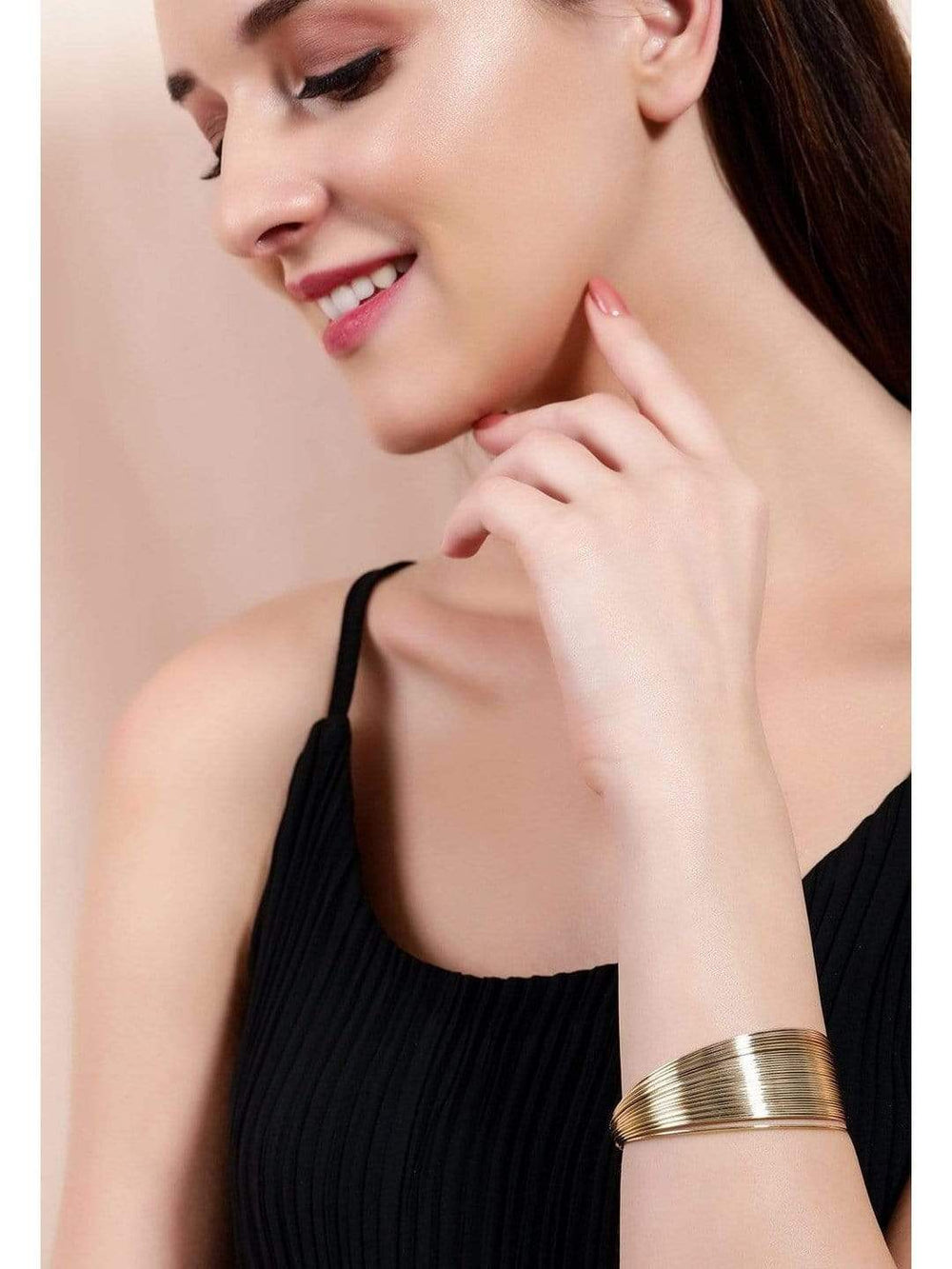 Rubans Gold Toned Handcrafted Multi String Bracelet Bangles & Bracelets