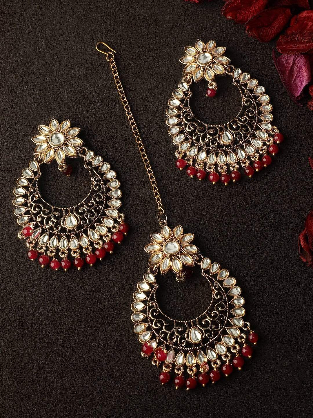 Shreyadzines Oxidized Silver Navratri Wedding Bridal Earrings with Maang  Tikka Combo for Women and Girls Black  Amazonin Fashion