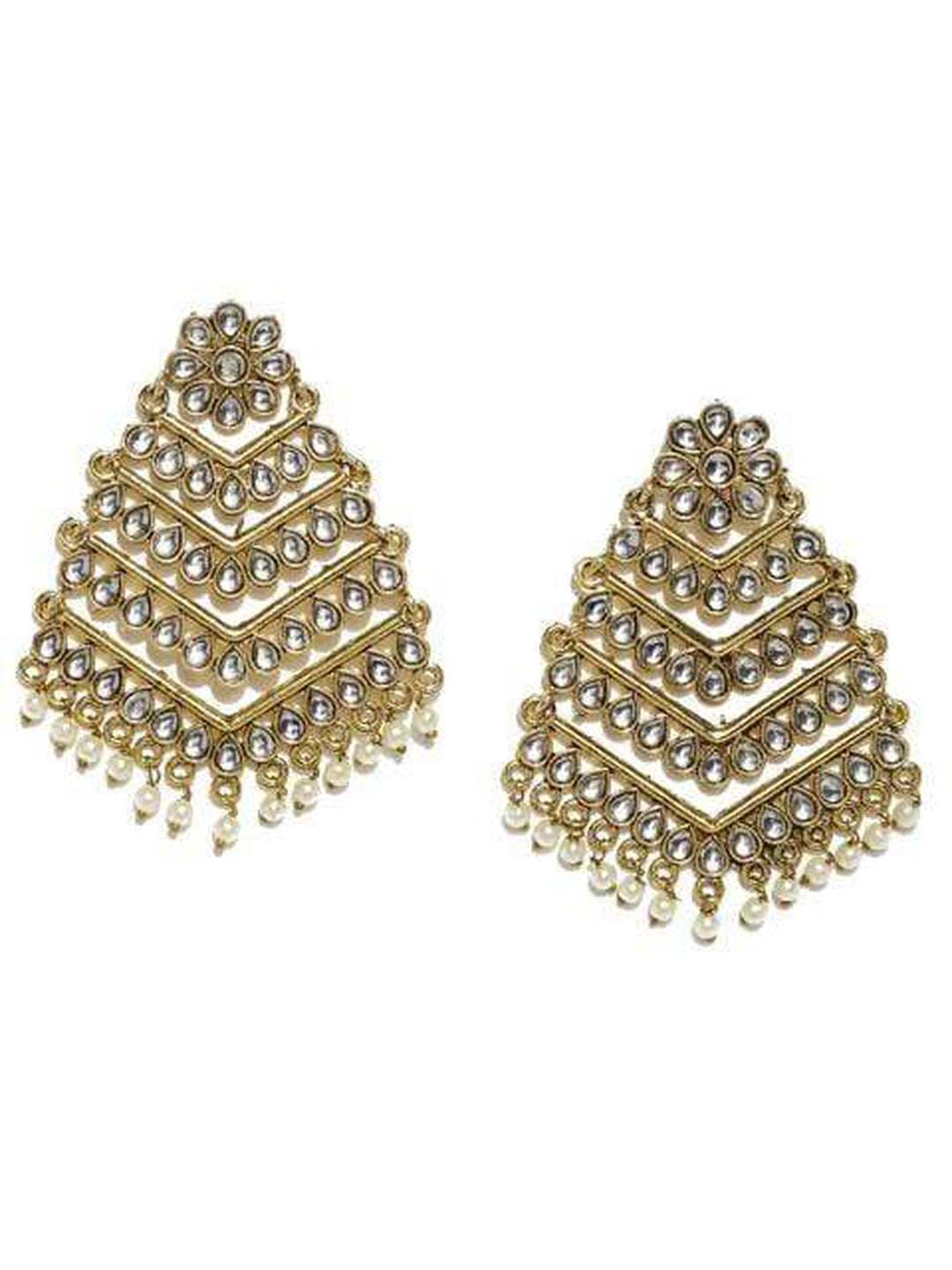 Rubans Gold Toned Kundan Multilayer Chandelier Earrings Earrings