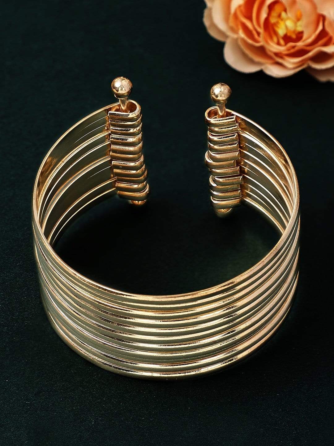 Rubans Gold Toned  Multi Layered Openable Bracelet Bangles & Bracelets
