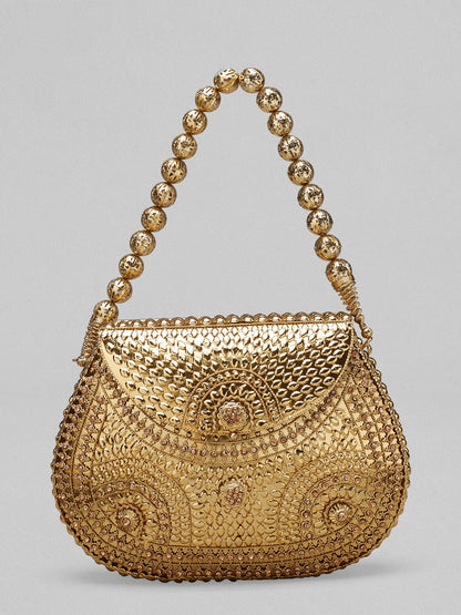 Rubans Golden Coloured Bag With Golden Embroided Design. Clutches