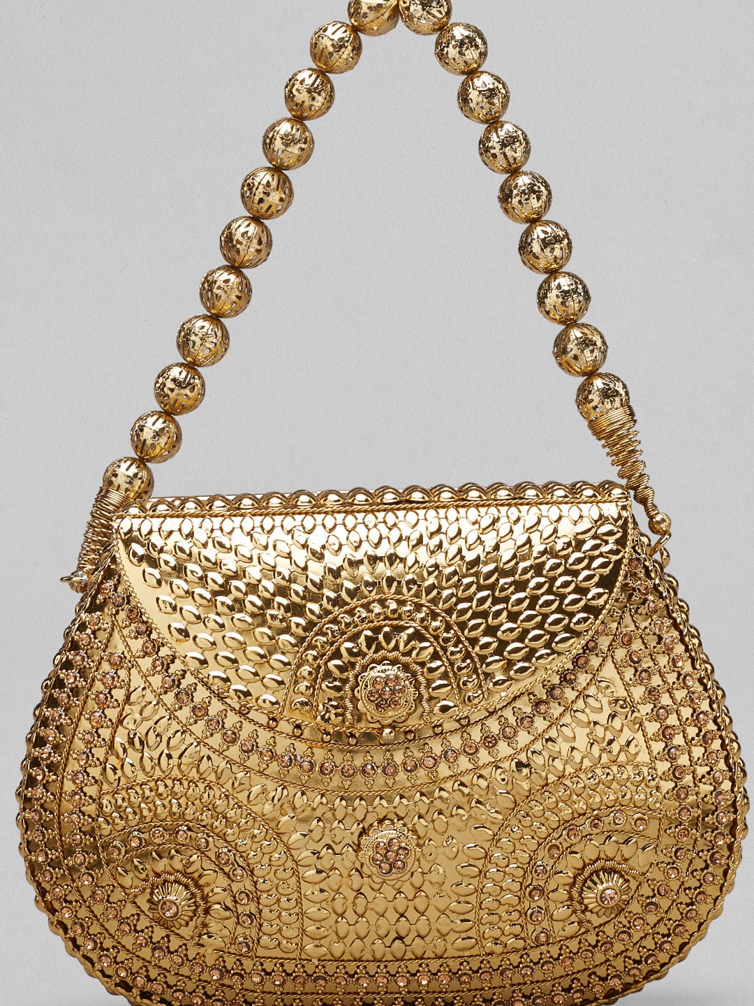 Rubans Golden Coloured Bag With Golden Embroided Design. Clutches