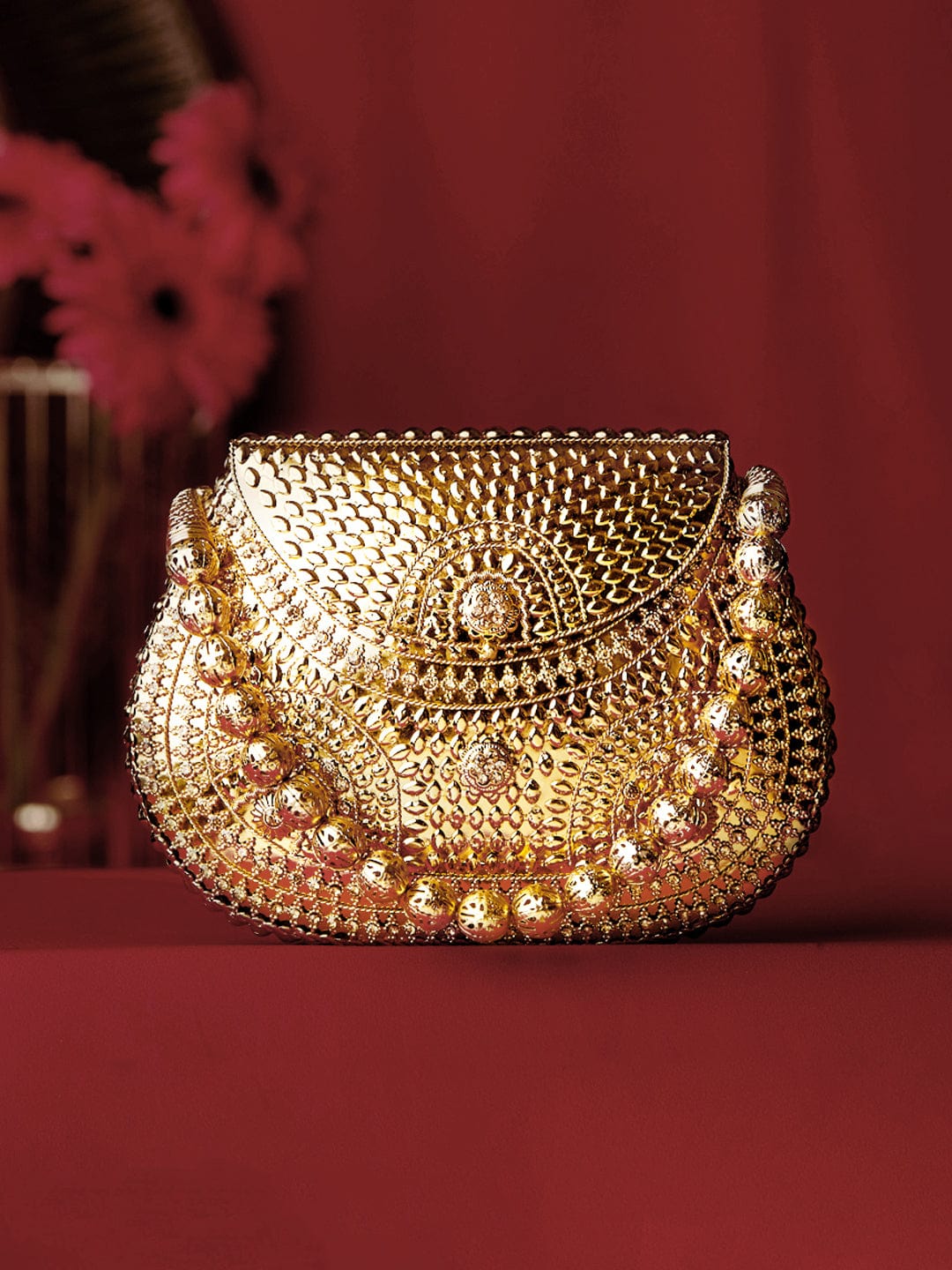 Rubans Golden Coloured Bag With Golden Embroided Design. Handbag &amp; Wallet Accessories