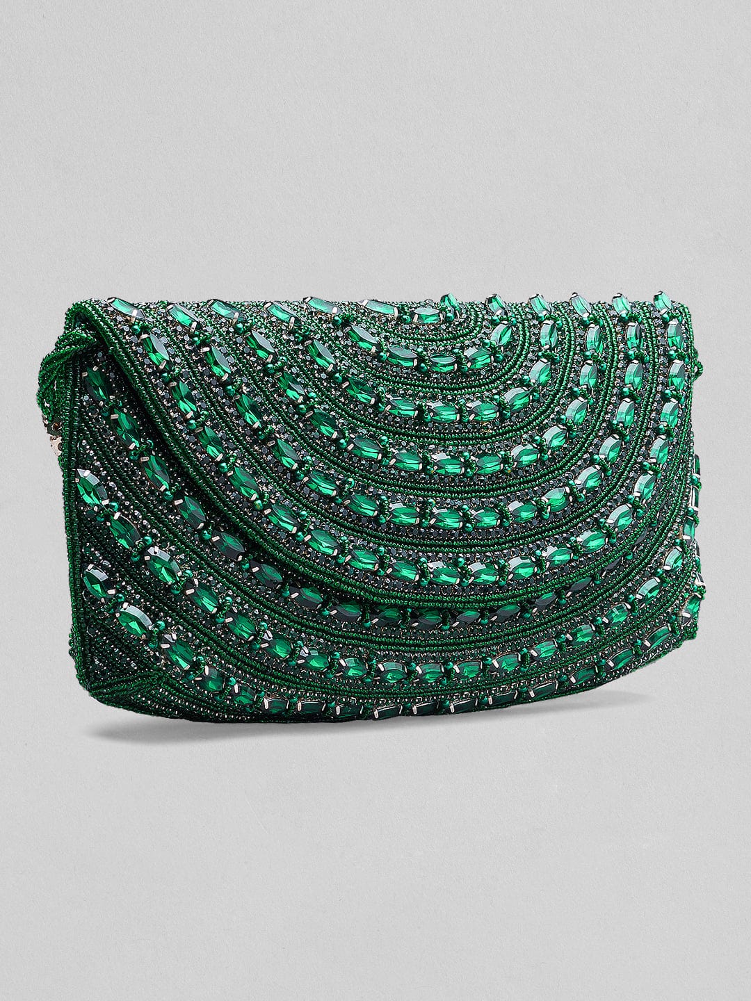 Rubans Green Colour Handbag With Embroided Green Stone Design. Handbag &amp; Wallet Accessories