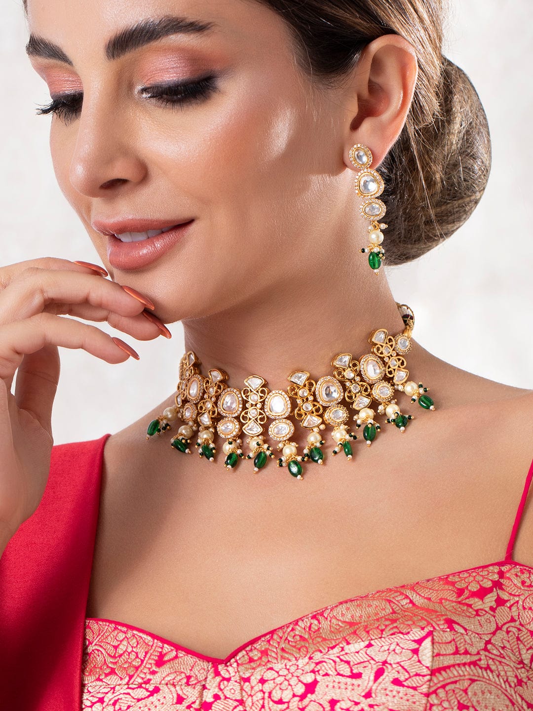 Rubans Luxury Gold Plated Handcrafted Kundan with Beads Necklace Set Necklace Set