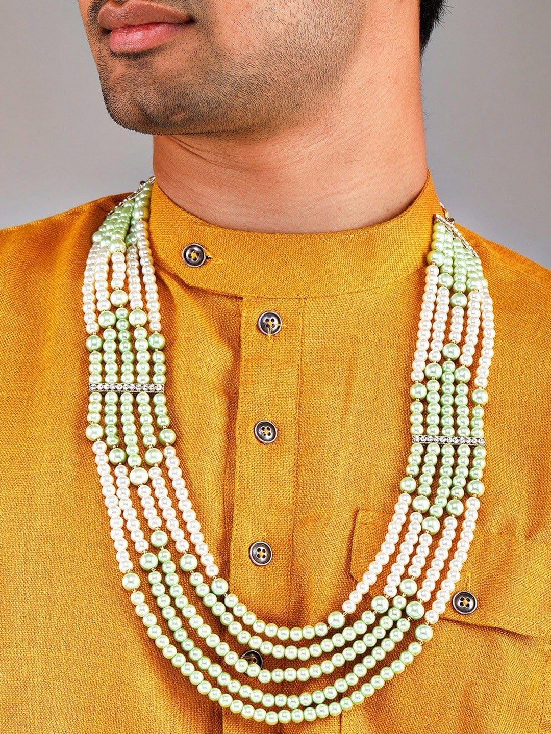Rubans Mens Green &amp; White Beaded Layered Necklace. Chain &amp; Necklaces