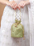 Rubans Mint Green Coloured Potli Bag With Golden Embroidery Design Handbag & Wallet Accessories