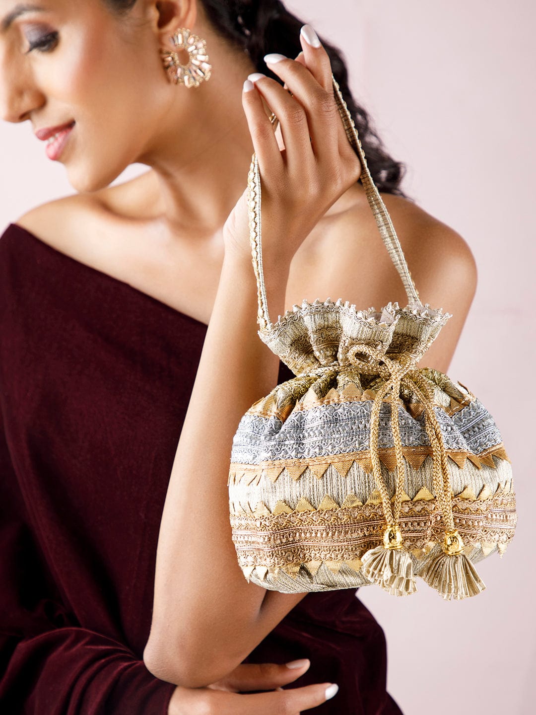 Rubans Multicoloured Coloured Potli Bag With Embroided Design. Handbag &amp; Wallet Accessories