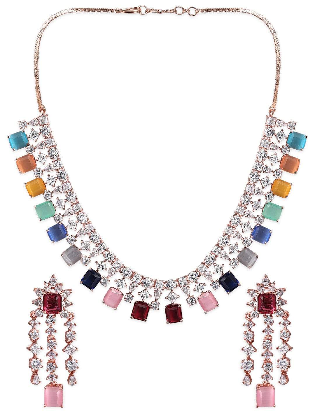Rubans Multicoloured Stone Studded American Diamond Necklace Set.