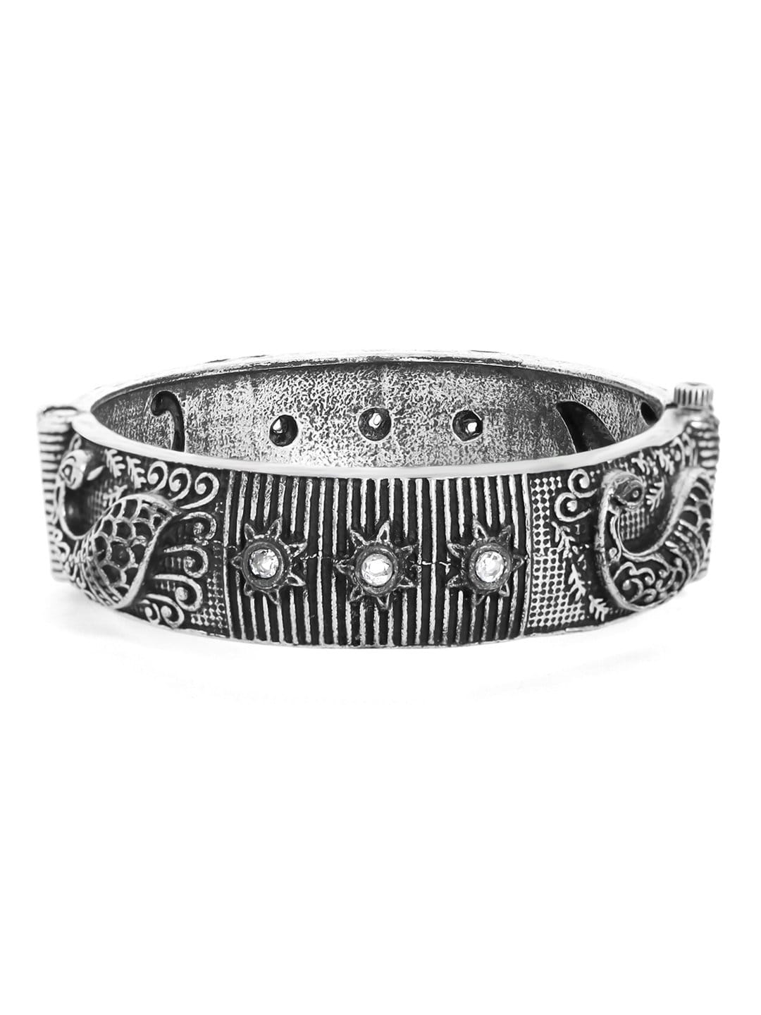 Rubans Oxidised Filigree Silver Plated Handcrafted Peacock Bracelet Bangles &amp; Bracelets