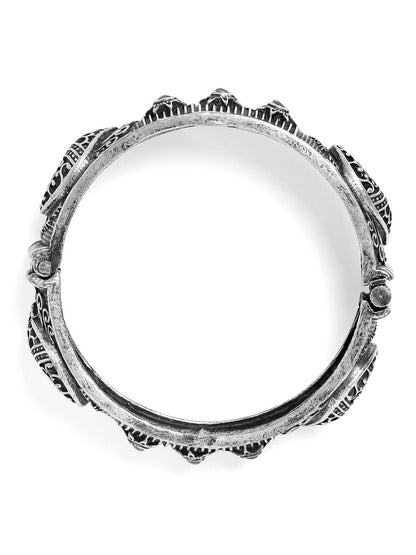 Rubans Oxidised Filigree Silver Plated Ruby Stone Handcrafted Peacock Bracelet Bangles &amp; Bracelets