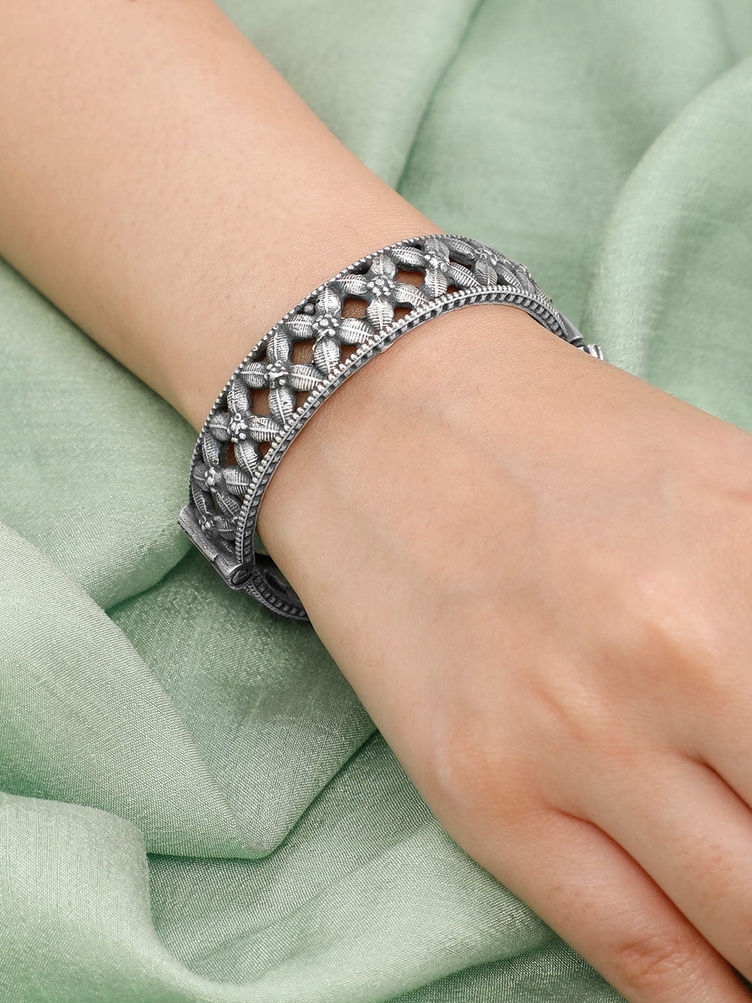 Rubans Oxidised Silver Floral Bracelet. Bangles & Bracelets