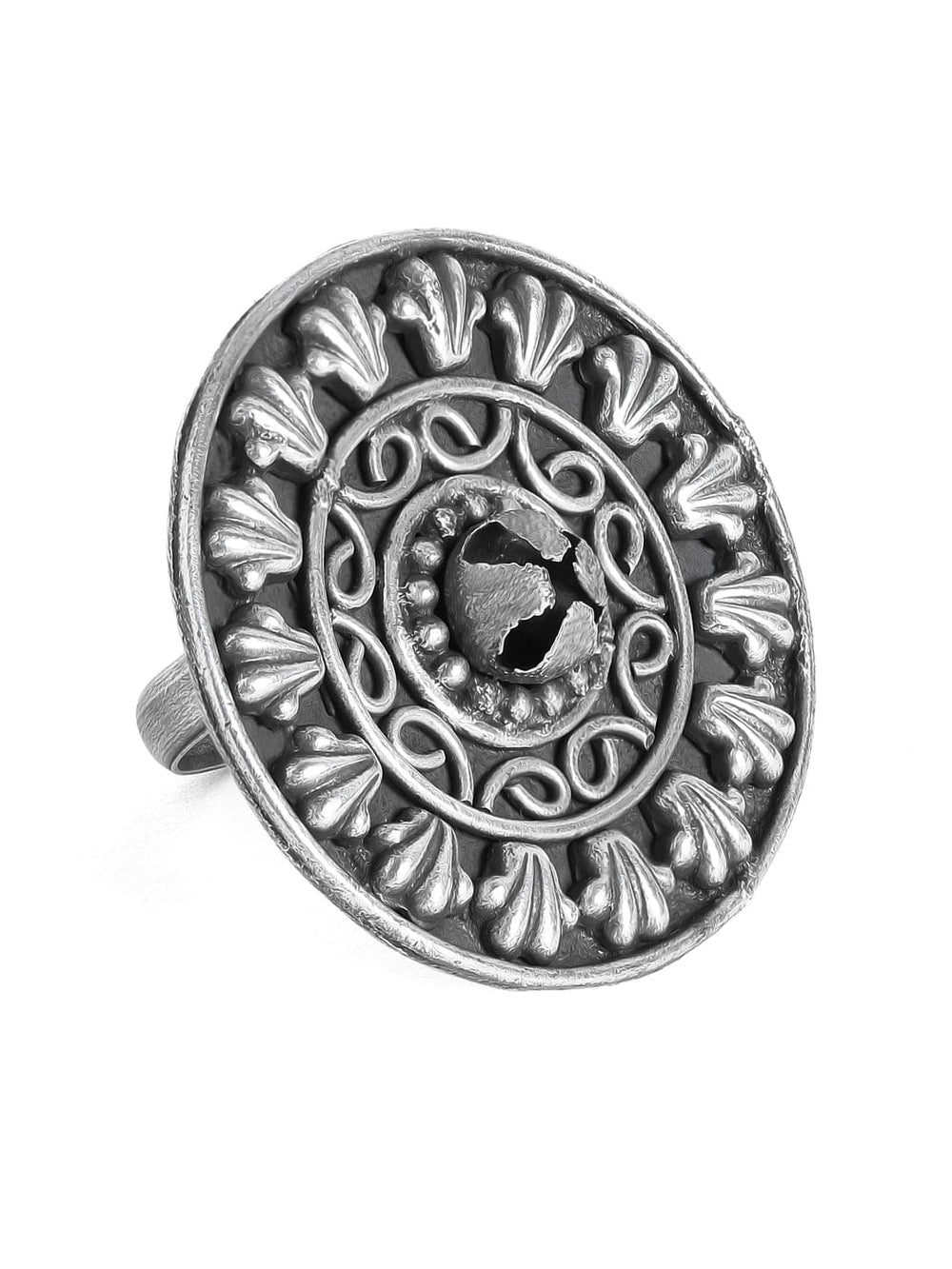 Rubans Oxidised Silver-Plated Floral Filigree Handcrafted Adjustable Finger Ring Rings