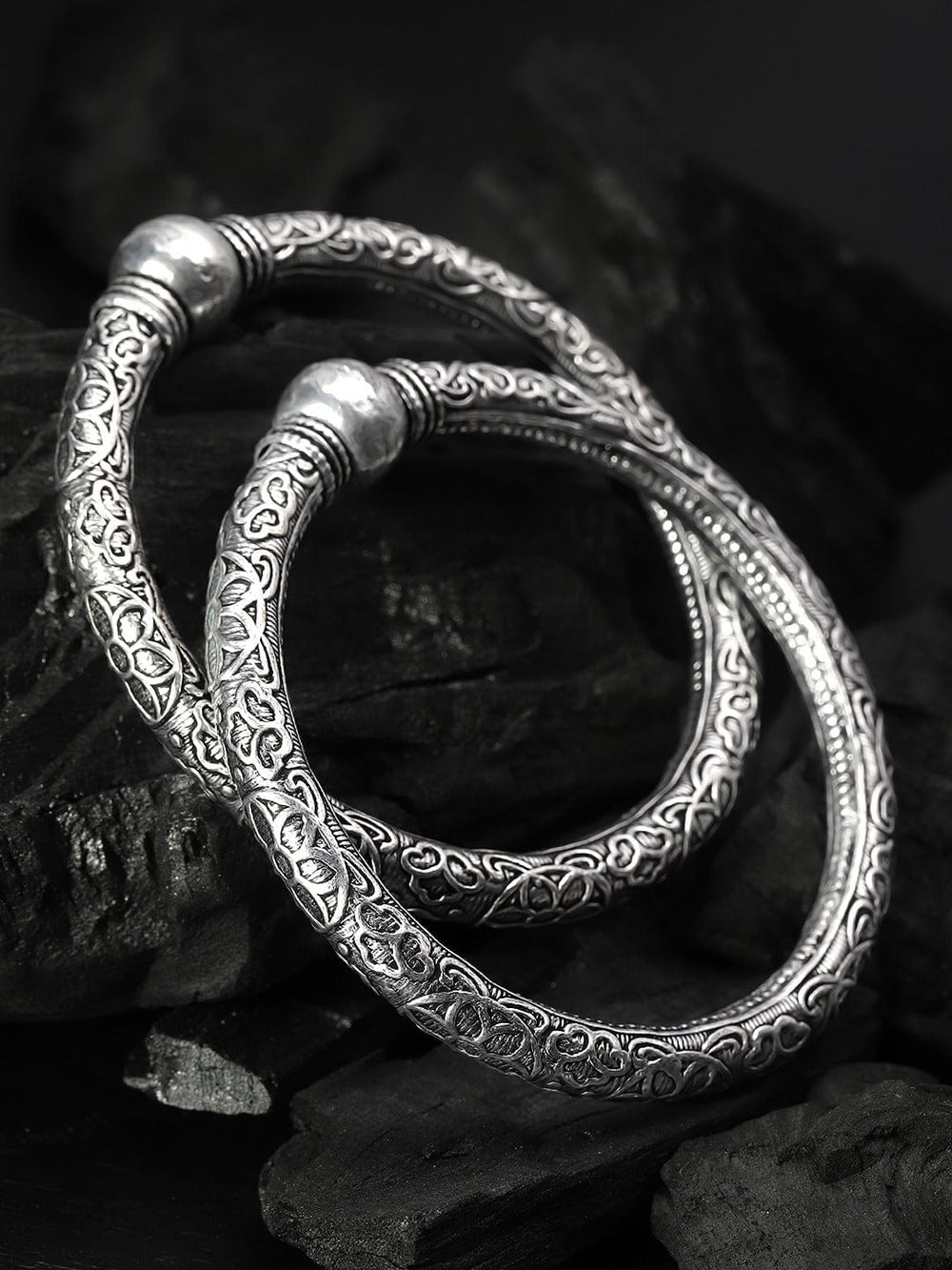 Rubans Oxidised Silver Plated Handcrafted Traditional Set of 2 Bangles Bangles & Bracelets