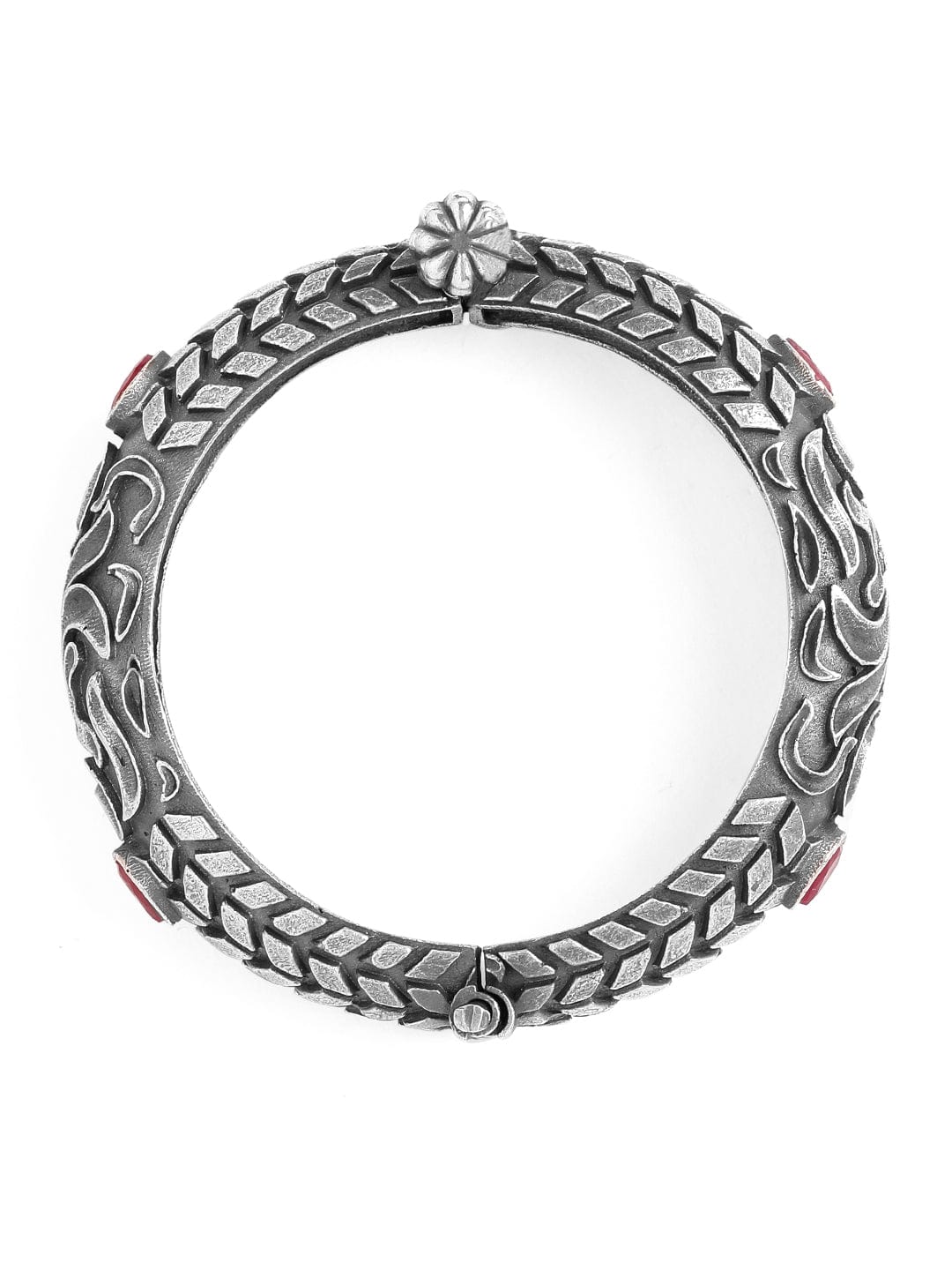 Rubans Oxidised Silver Ruby Stone Studded Bracelet. Bangles & Bracelets