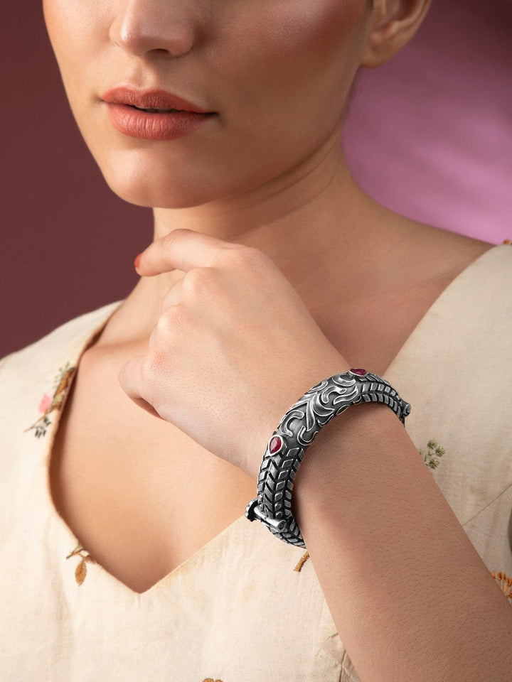 Rubans Oxidised Silver Ruby Stone Studded Bracelet. Bangles & Bracelets