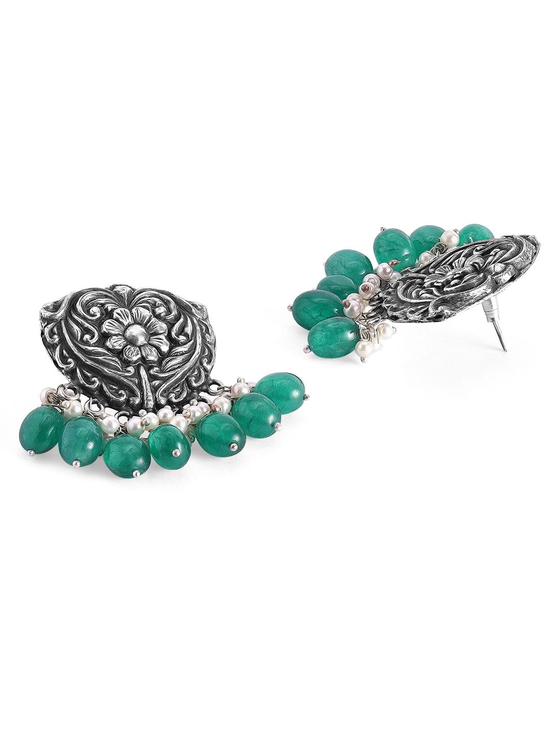 Rubans Oxidized Handcrafted Earrings with Green Beads Earrings