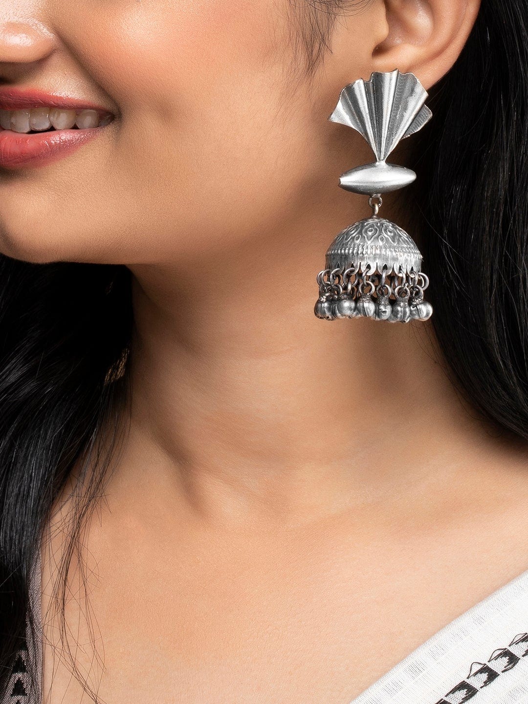 Rubans Oxidized Silver Plated Ghungroo Jhumka Earrings Earrings