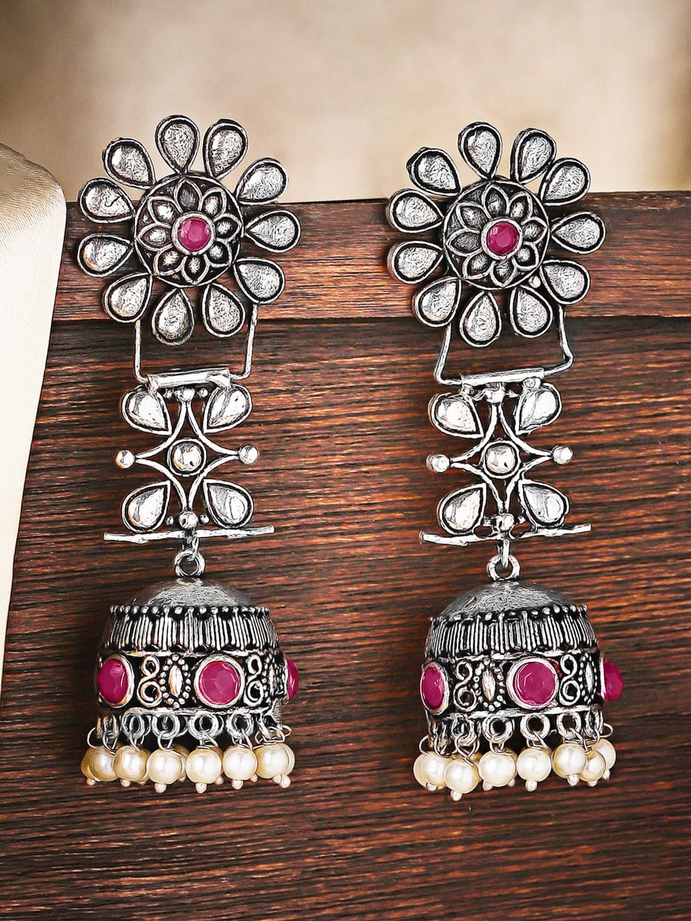 Rubans Oxidized Silver Plated Handcrafted Jhumka Earrings Earrings