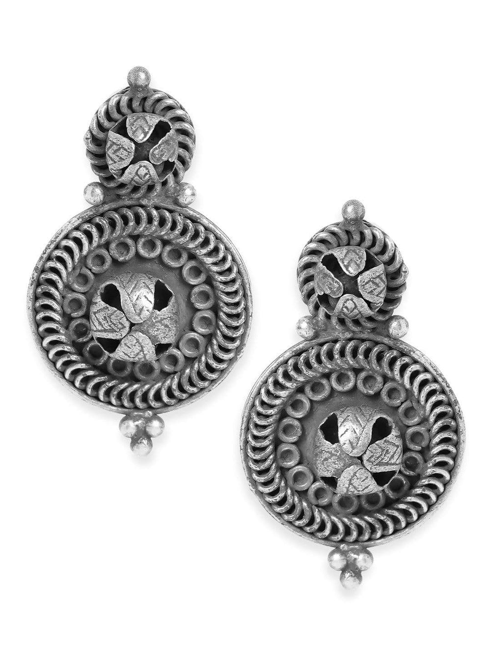 Rubans Oxidized Traditional Self Engraved Drop Earrings Earrings