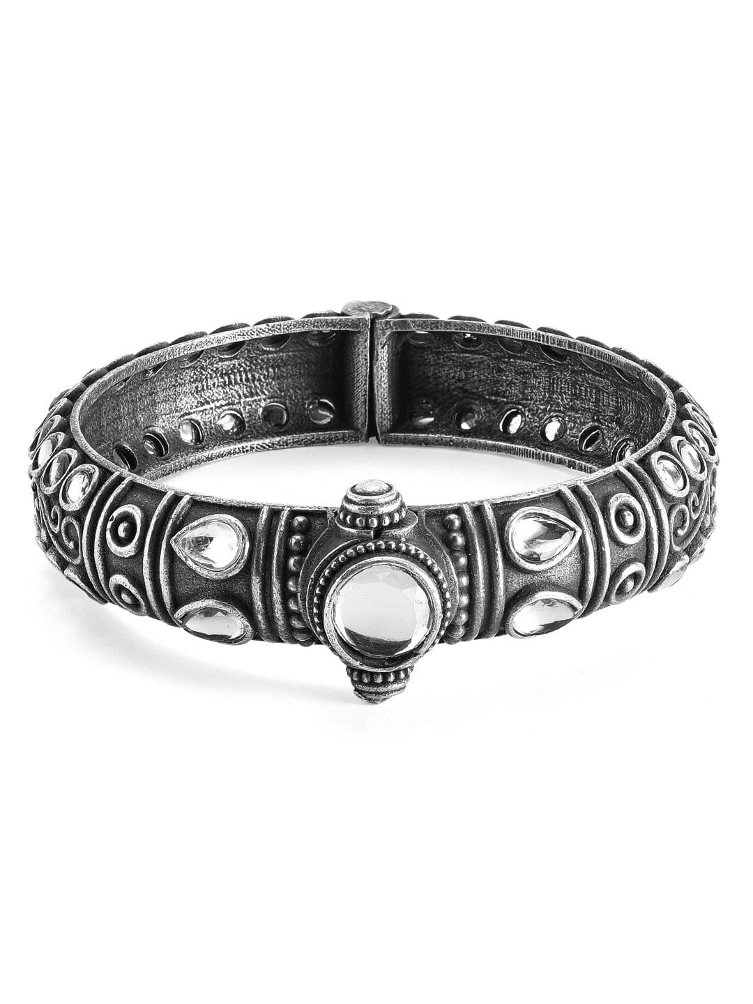 Rubans Oxidized White Stone Studded Bracelet Bangles &amp; Bracelets