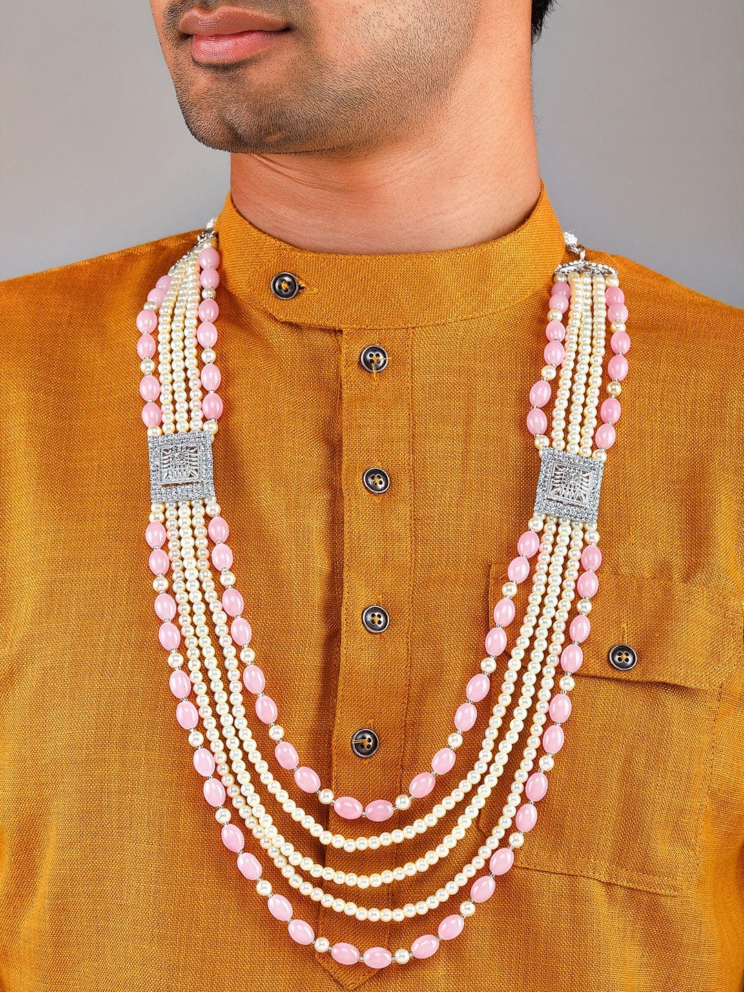 Rubans Pink & Gold Beaded Layered Mens Necklace. Necklace