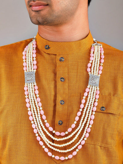 Rubans Pink &amp; Gold Beaded Layered Mens Necklace. Necklace