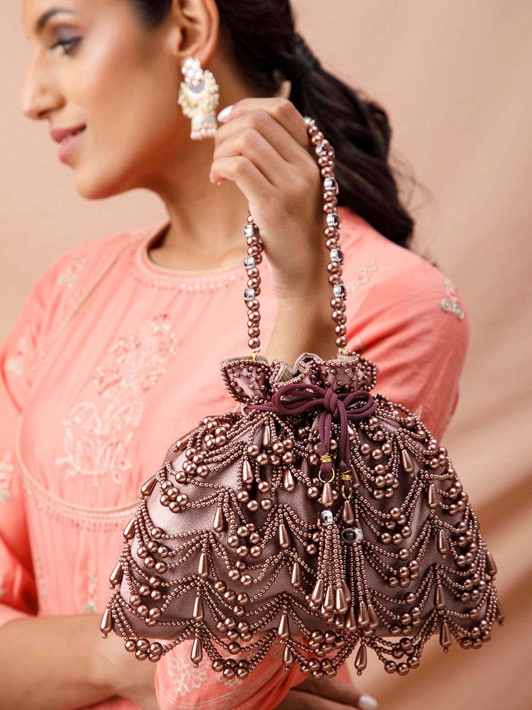 Rubans Potli Bag With Embroided Design Of Pearls. Handbag &amp; Wallet Accessories