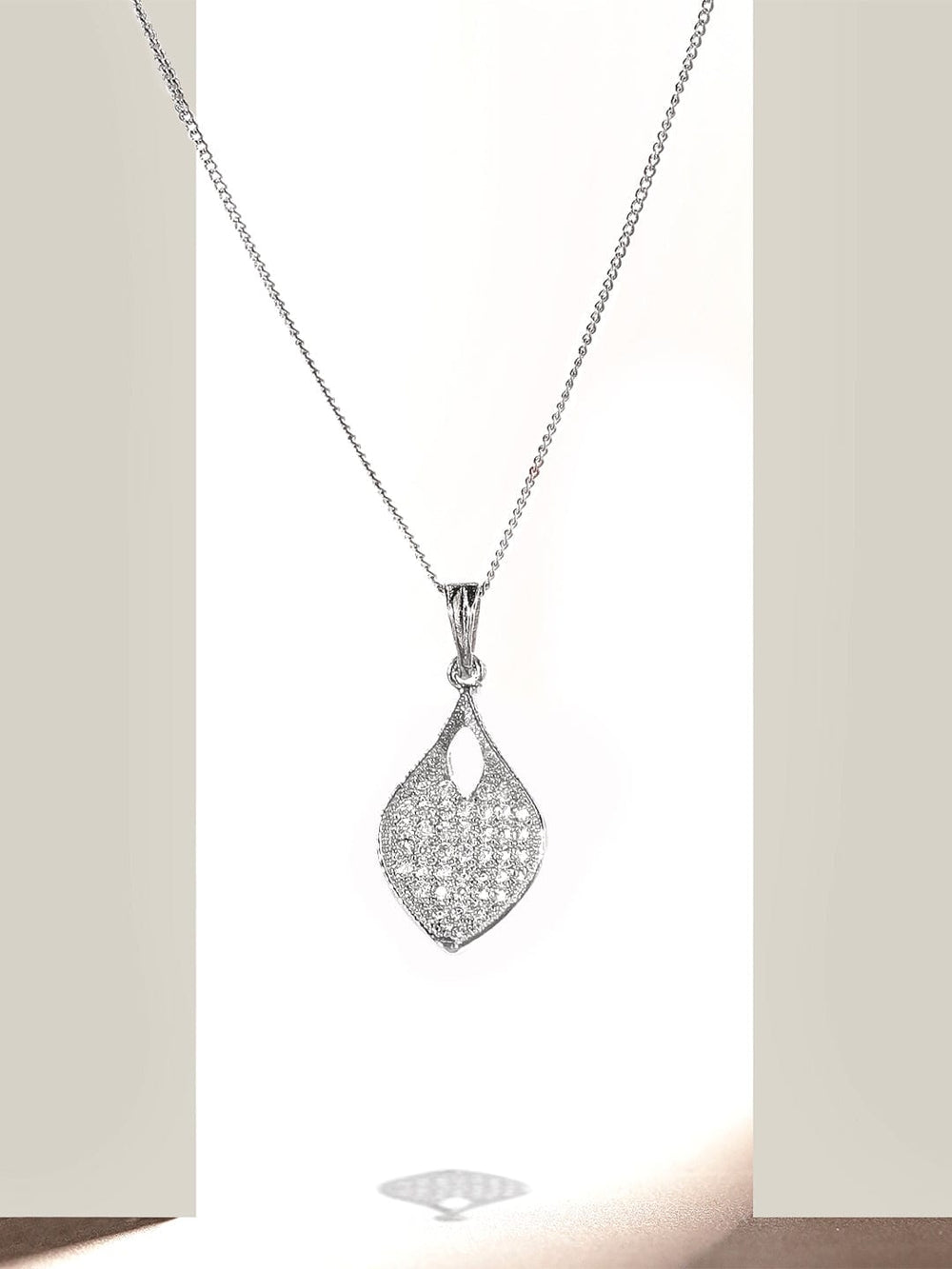 Rubans Rhodium plated, Minimal Chain Contemporary Heart Motif Zircons studded Pendant Necklace. Chain & Necklaces