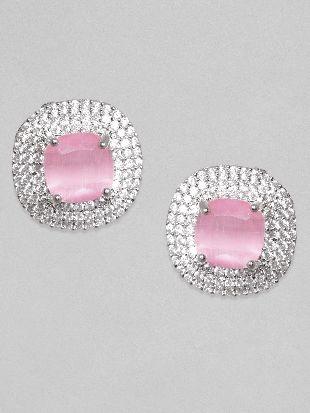 Rubans Rhodium Plated Premium White &amp; Pink Saphire Zircons Stud Earring. Earrings