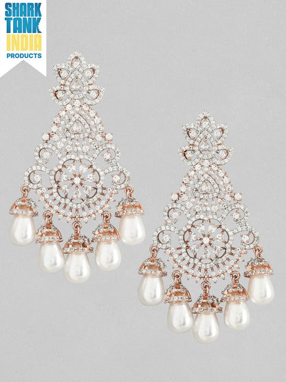 Rubans Rose Gold Plated Drop Earrings With Studded American Stones Earrings