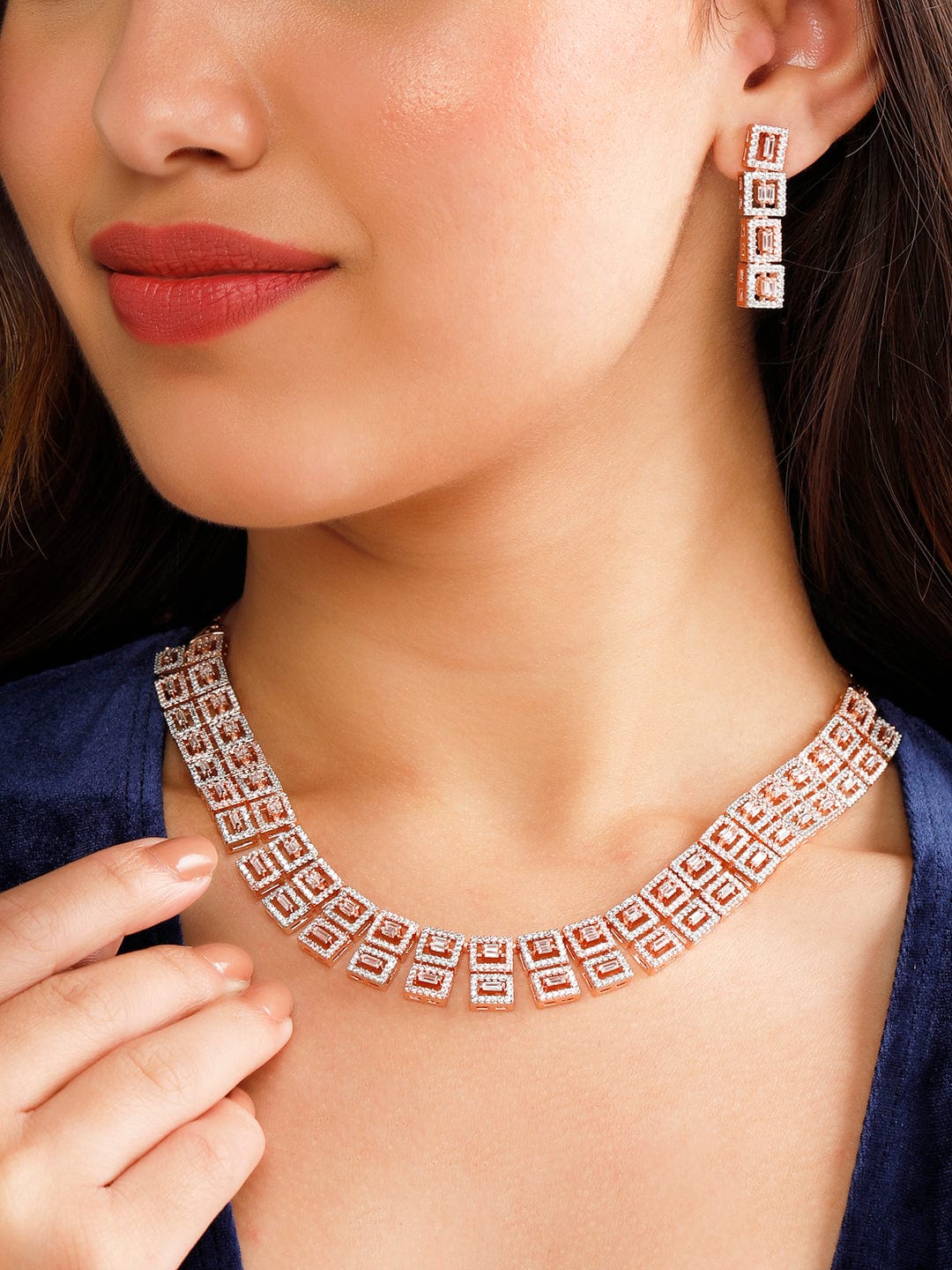 Rubans Rose Gold Plated Necklace Set With American Diamonds. Jewelry Sets