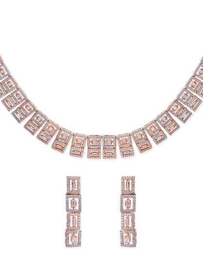 Rubans Rose Gold Plated Necklace Set With American Diamonds. Jewelry Sets