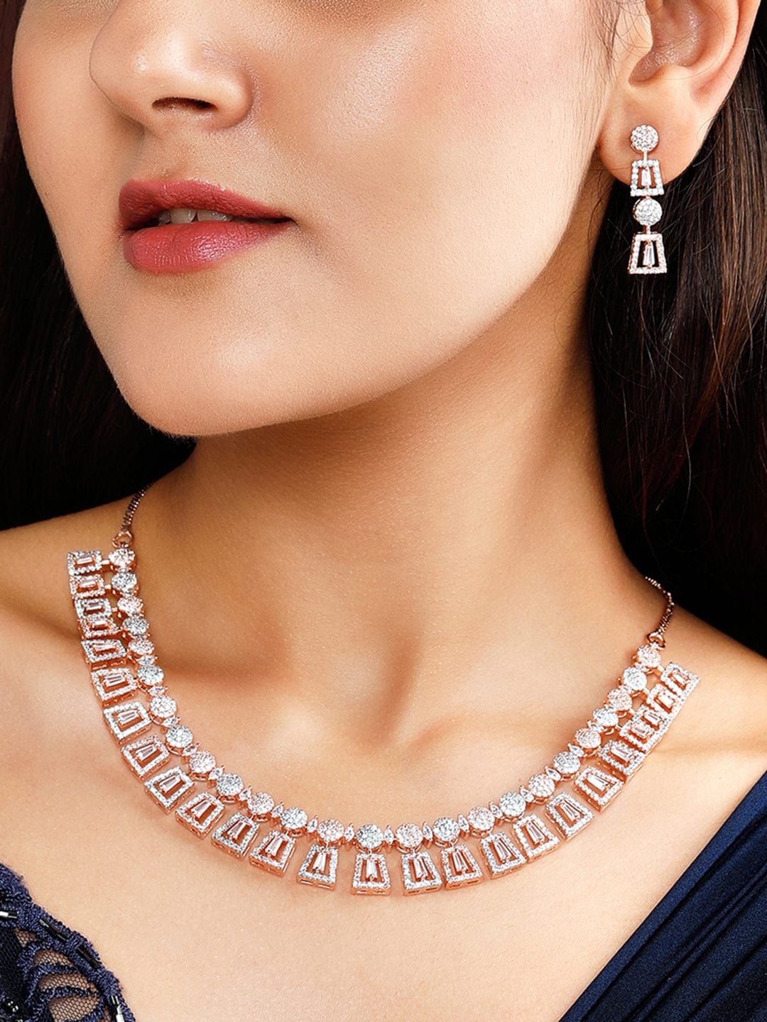 Rubans Rose Gold-Plated Necklace Set With American Diamonds. Necklace Set
