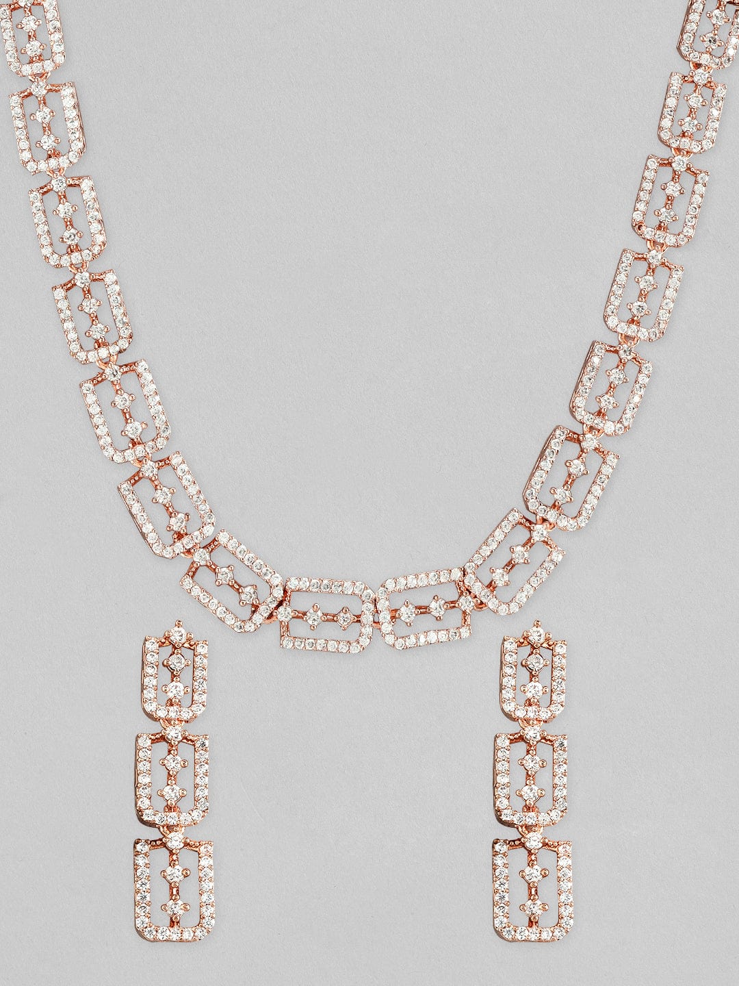 Shop Rubans Rose Gold Plated Necklace Set With American Diamonds. Online at Rubans