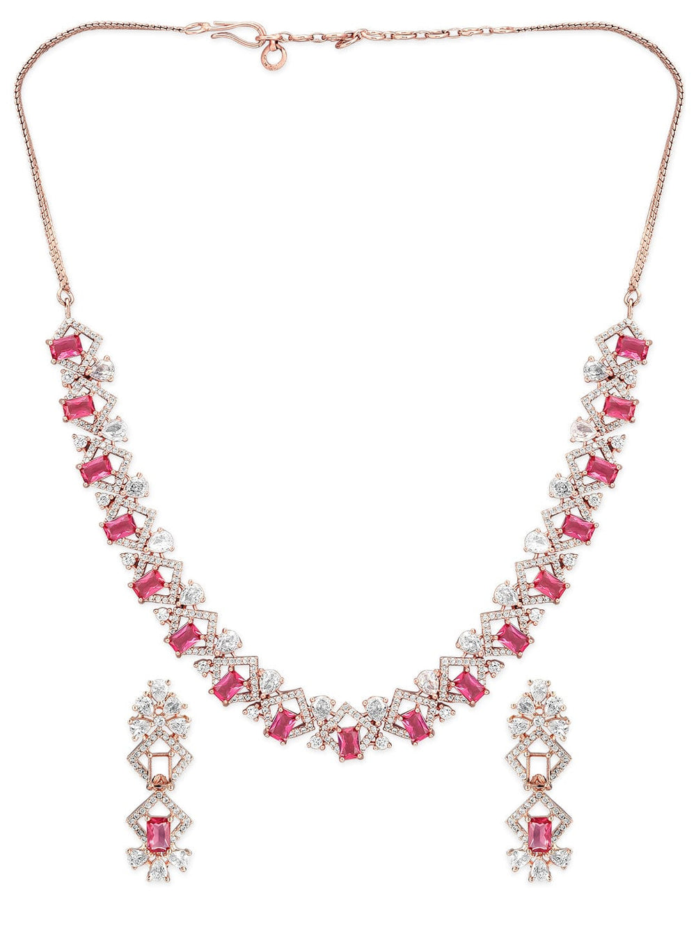 Rubans Rose Gold Plated Pink Zirconia Stone Studded Necklace Set. Necklace Set