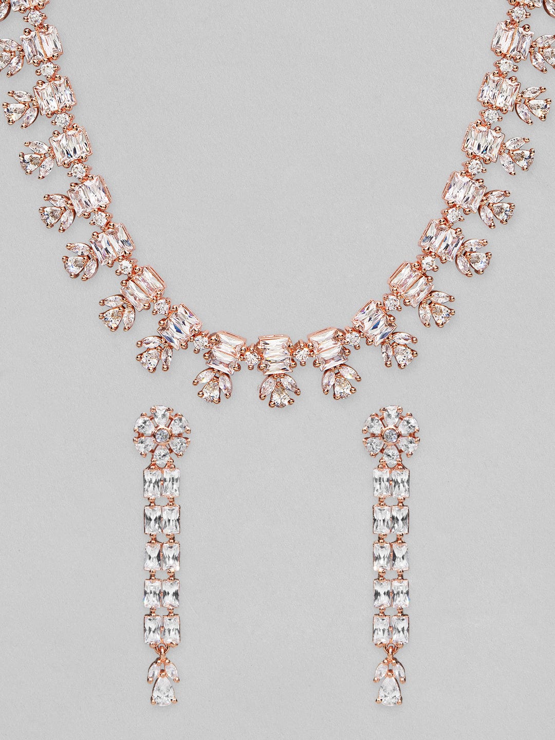 Rubans Rose-Gold Plated Statement AD Studded Necklace Jewellery Set Necklace Set