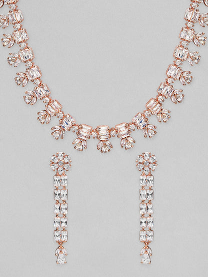 Rubans Rose-Gold Plated Statement AD Studded Necklace Jewellery Set Necklace Set